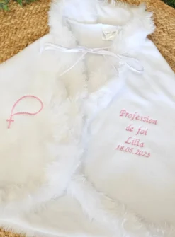 Cape blanche polaire et fourrure pour fille