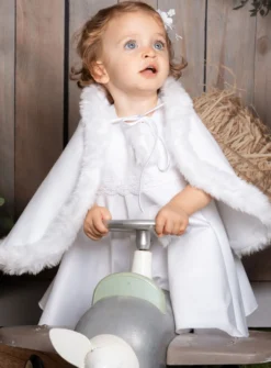 Cape blanche polaire et fourrure pour fille