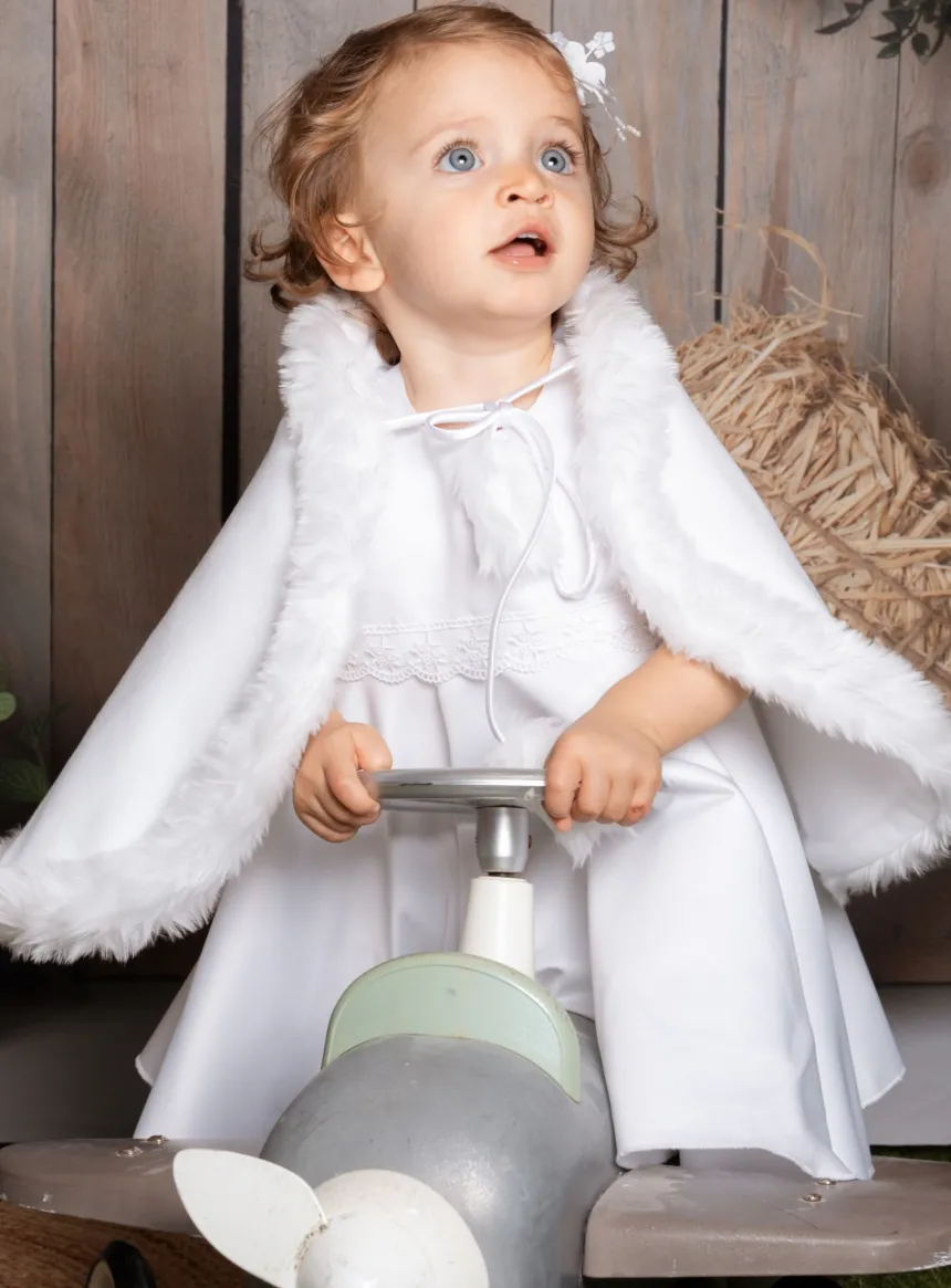 Cape blanche polaire et fourrure pour fille