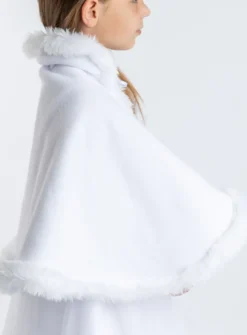 Cape blanche polaire et fourrure pour fille