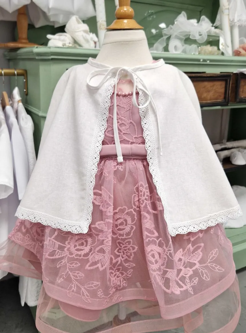 Cape courte de baptême lin vintage bébé et petites filles