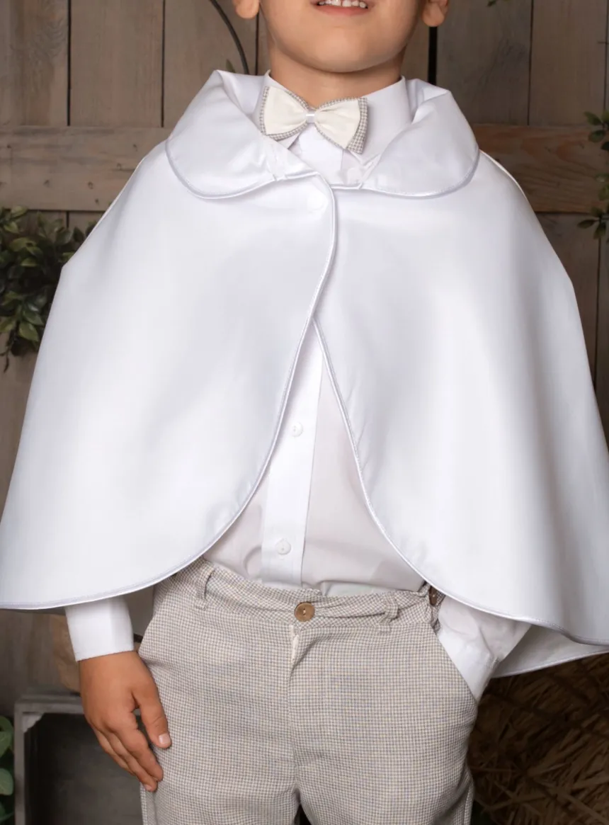Cape de bapteme satin blanc - Personnalisable