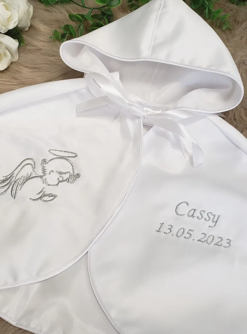 Cape de baptême blanche en satin avec capuche Blanc bébé