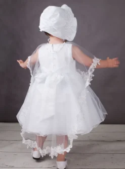 Cape de baptême fille tulle et dentelle Blanc bébé