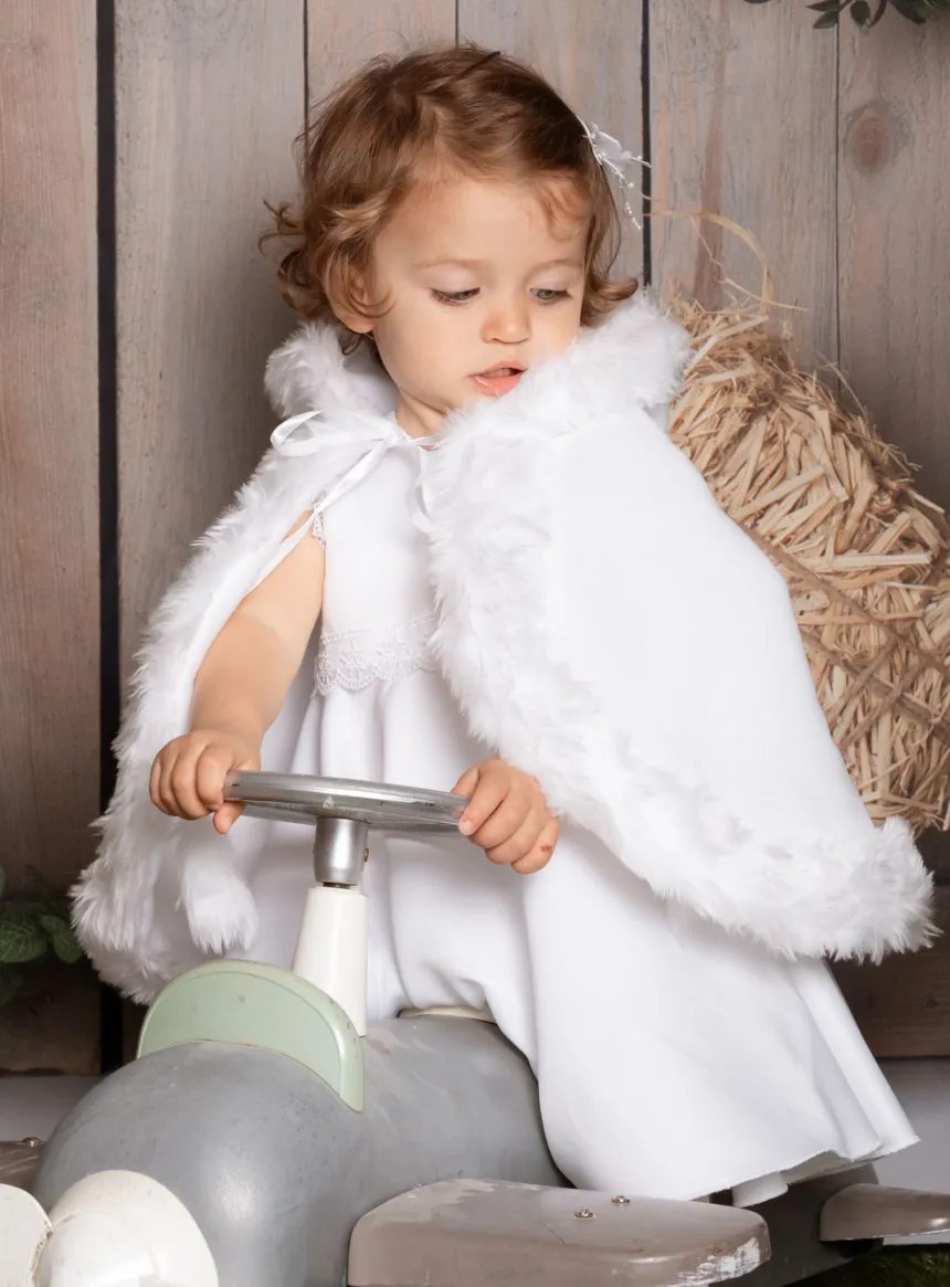 Cape de baptême polaire fausse fourrure - Personnalisable Blanc bébé