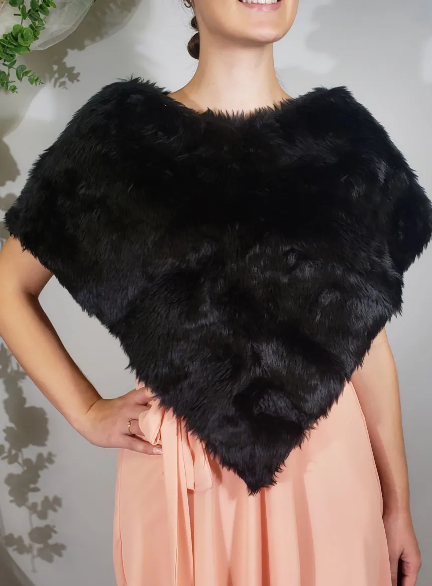Cape fausse fourrure femme noir femme