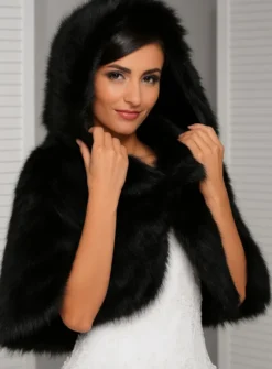 Cape fausse fourrure soirée avec capuche pour femme