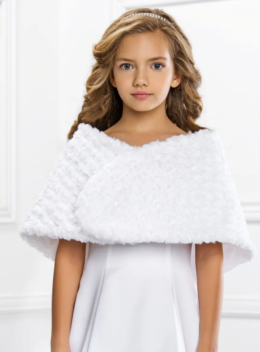 Cape petite fille fausse fourrure en fleurs