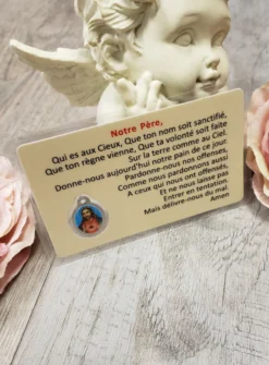Carte de Prière avec médaille Jésus - Notre Père Beige