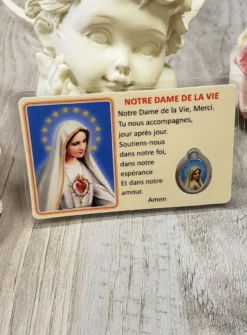 Carte de Prière avec médaille la Vierge Marie Beige