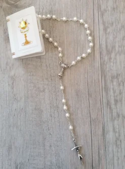 Chapelet communion perles coeur Blanc