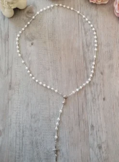 Chapelet communion perles coeur Blanc