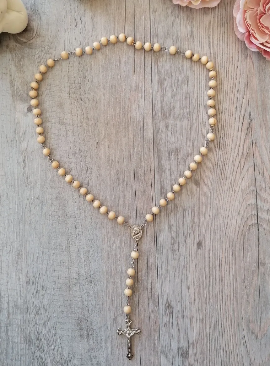 Chapelet perles en bois Beige