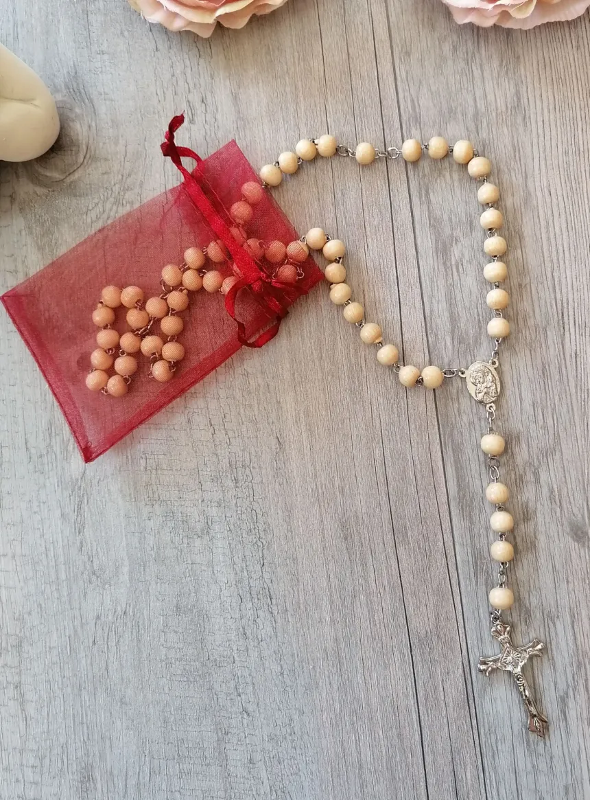 Chapelet perles en bois Beige