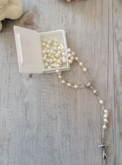 Chapelet première communion Calice perles blanches Blanc