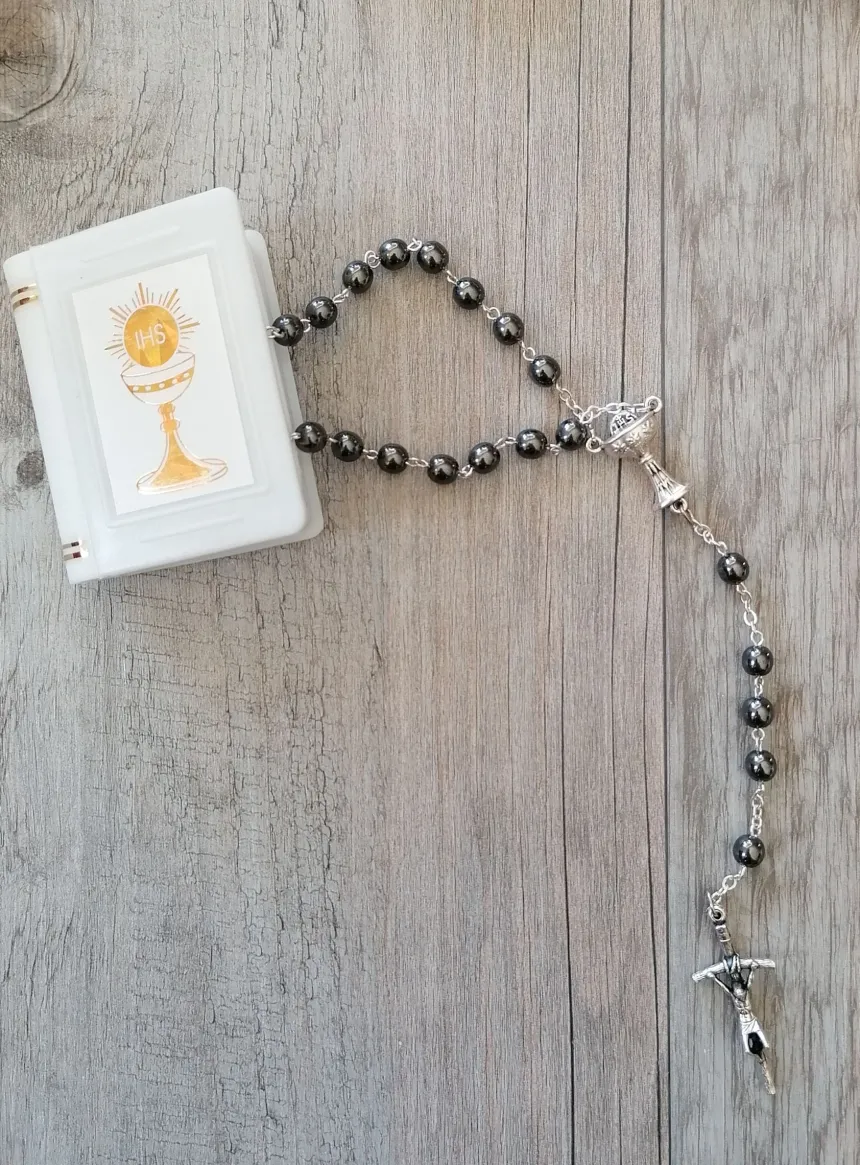 Chapelet première communion Calice noir anthracite Gris anthracite