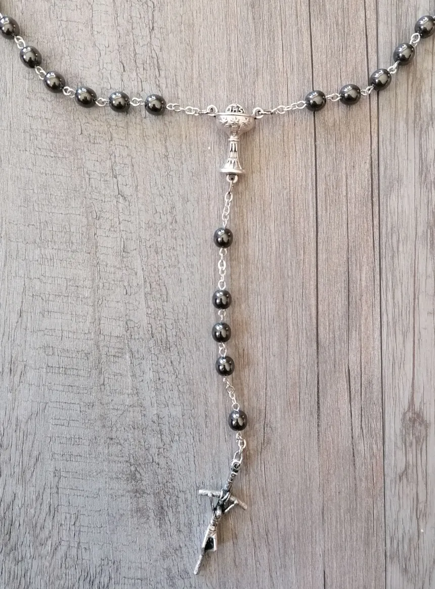 Chapelet première communion Calice noir anthracite Gris anthracite