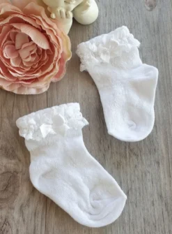 Chaussettes bébé fille dentelle et noeud