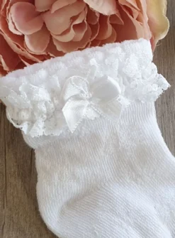 Chaussettes bébé fille dentelle et noeud