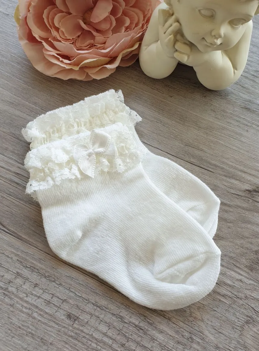 Chaussettes bébé fille dentelle et noeud