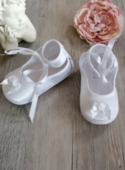 Chaussons ballerine bébé fille satin blanc