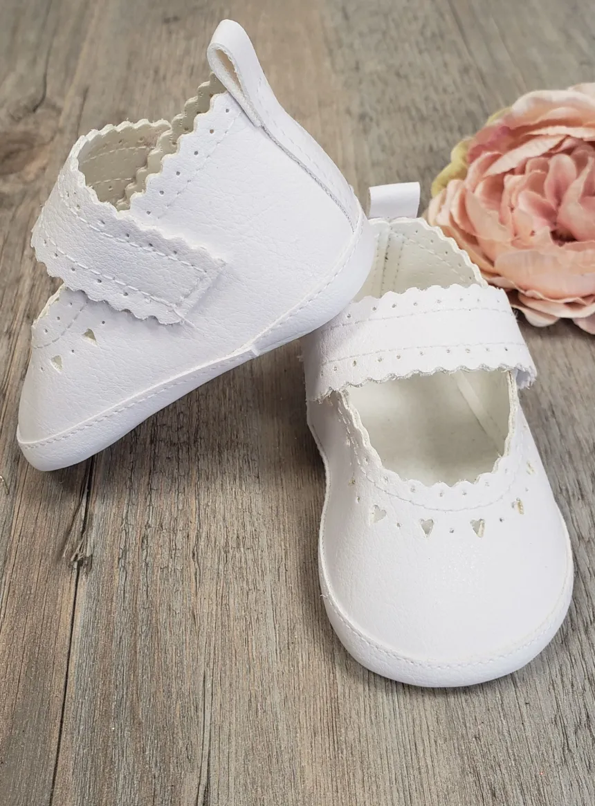 Chaussons ballerine bébé fille blanc coeur