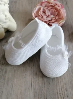 Chaussons baptême ballerine dentelle bébé fille