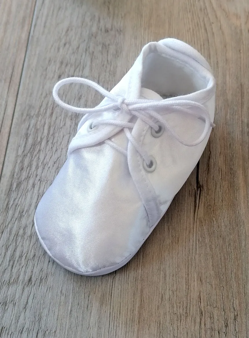Chaussons baptême basket garçon satin Loris