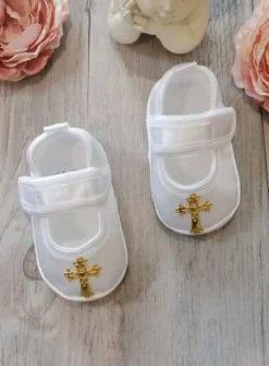 Chaussons baptême bébé fille avec croix