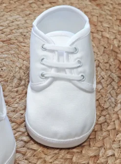 Chaussons baptême bébé garçon blanc satin