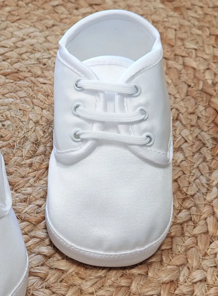 Chaussons baptême bébé garçon blanc satin