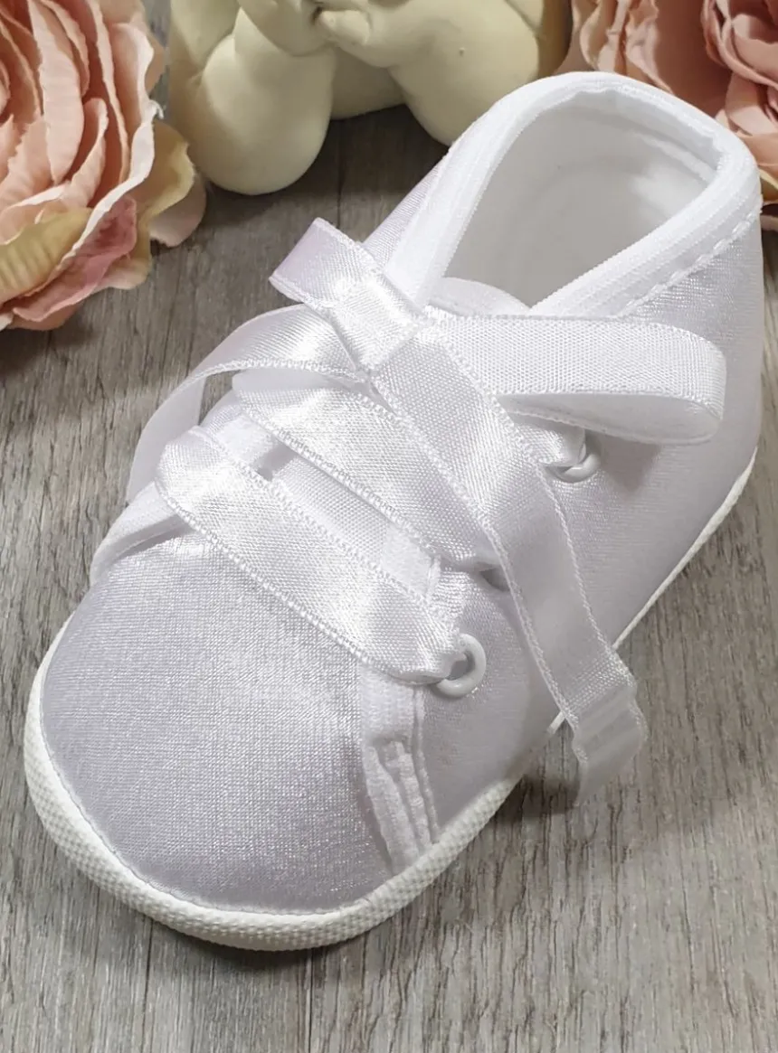 Chaussons baptême bébé garçon satin lacet