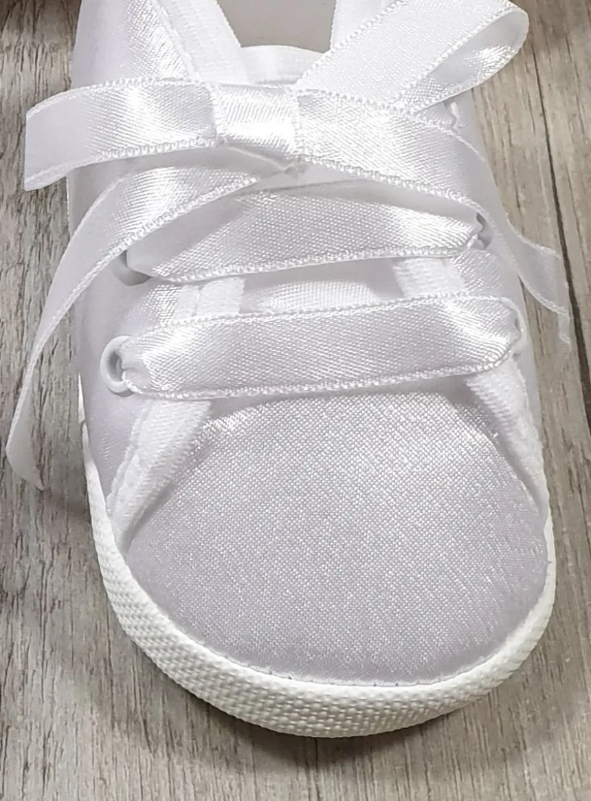Chaussons baptême bébé garçon satin lacet