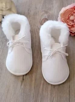 Chaussons baptême hiver bébé garçon lin fourrure
