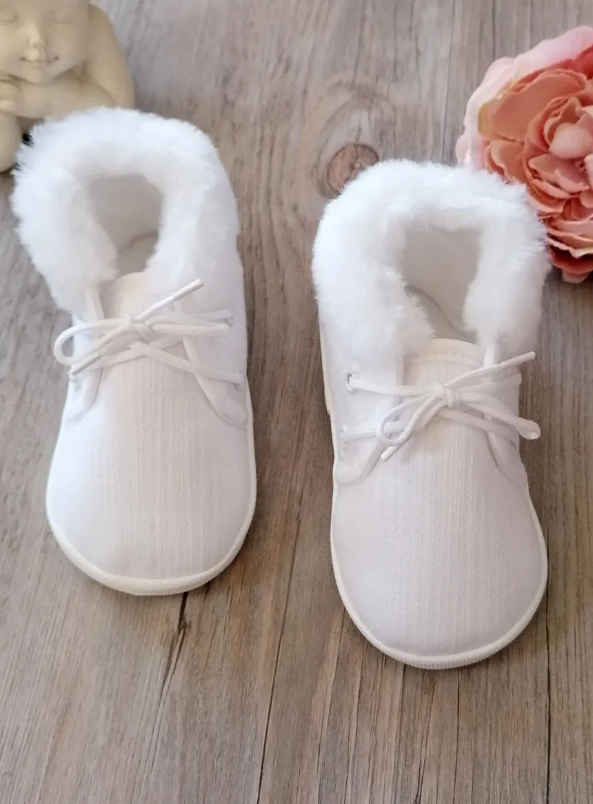 Chaussons baptême hiver bébé garçon lin fourrure