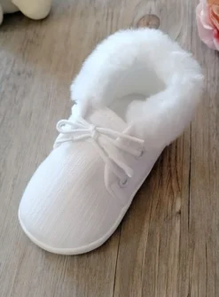 Chaussons baptême hiver bébé garçon lin fourrure
