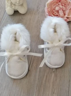 Chaussons bébé garçon satin Ryan fourrure