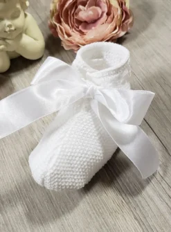 Chaussons bébé tricot blanc avec ruban Blanc Taille unique