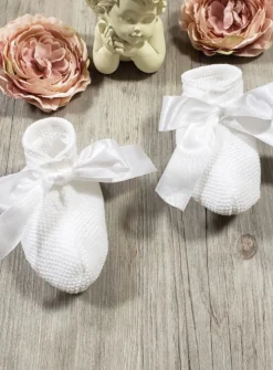 Chaussons bébé tricot blanc avec ruban Blanc Taille unique