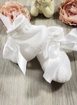 Chaussons bébé tricot blanc avec ruban Blanc Taille unique