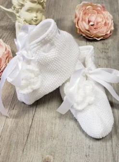 Chaussons bébé tricot fille avec fleurs Blanc Taille unique