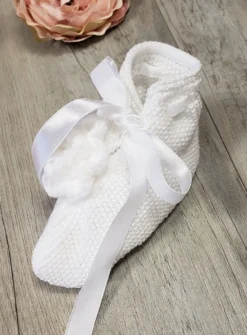 Chaussons bébé tricot fille avec fleurs Blanc Taille unique