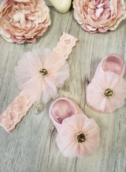 Chaussons / chaussettes + bandeau bébé fille avec strass