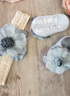 Chaussons / chaussettes + bandeau bébé fille fleur vieux bleu Bleu Taille unique