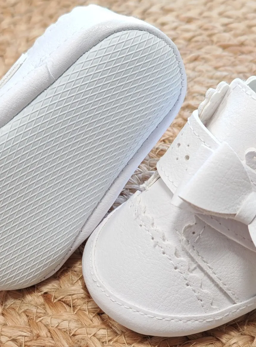Chaussons de baptême bébé fille avec nœud