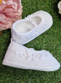 Chaussons de baptême bébé fille dentelle vintage