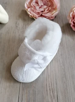 Chaussons hiver bébé fille dentelle fourrés