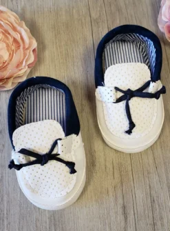 Chaussons mocassin bébé garcon blanc bleu