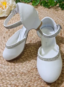 Chaussures blanches à talon avec strass pour fille