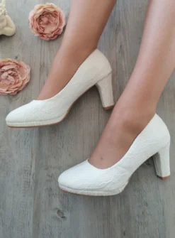 Chaussures cérémonie femme dentelle talon large